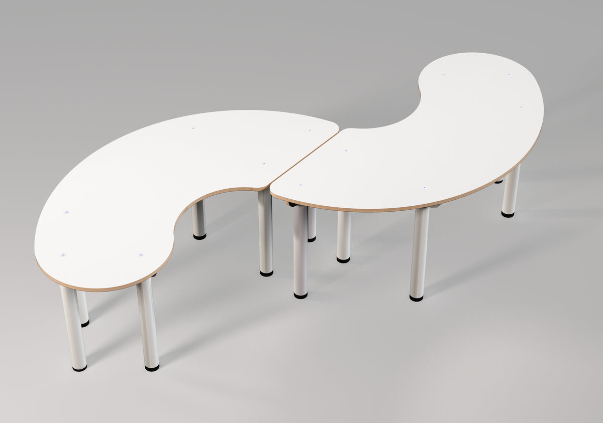 Table YINYANG pour écoles et collectivités - design WAND & édition IMPACT FURNITURE - upcycling de panneaux multiplex des stocks de OXFAM